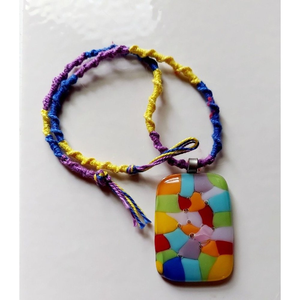 Handcrafted Glass Necklace Pendant on Rope Rainbow Pride + Free Gift Bag 16"